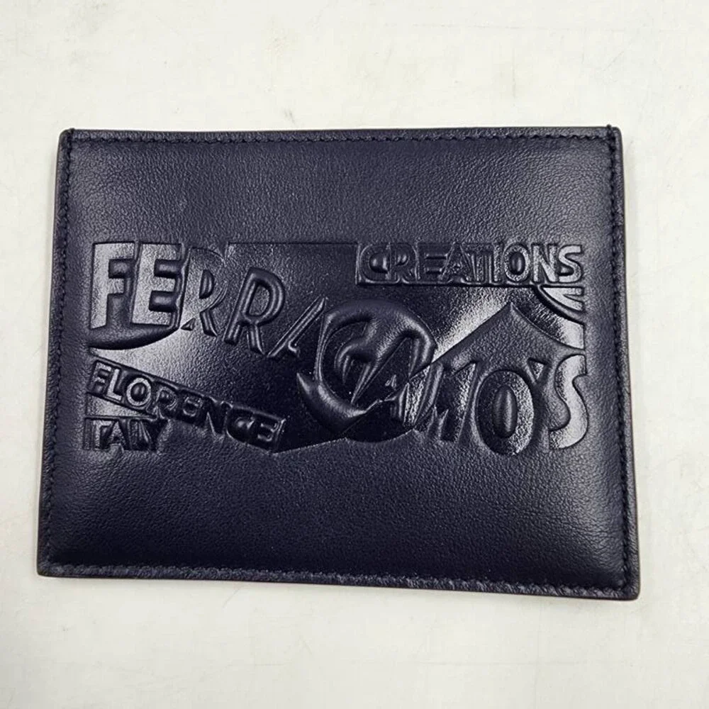 Ferragamo Leather Venna Logo Card Case Men's Midnight Open Top